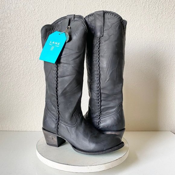 NEW Lane PLAIN JANE Cowboy Boots Ladies Size 9 Black Round Toe Western Festival - Picture 1 of 11